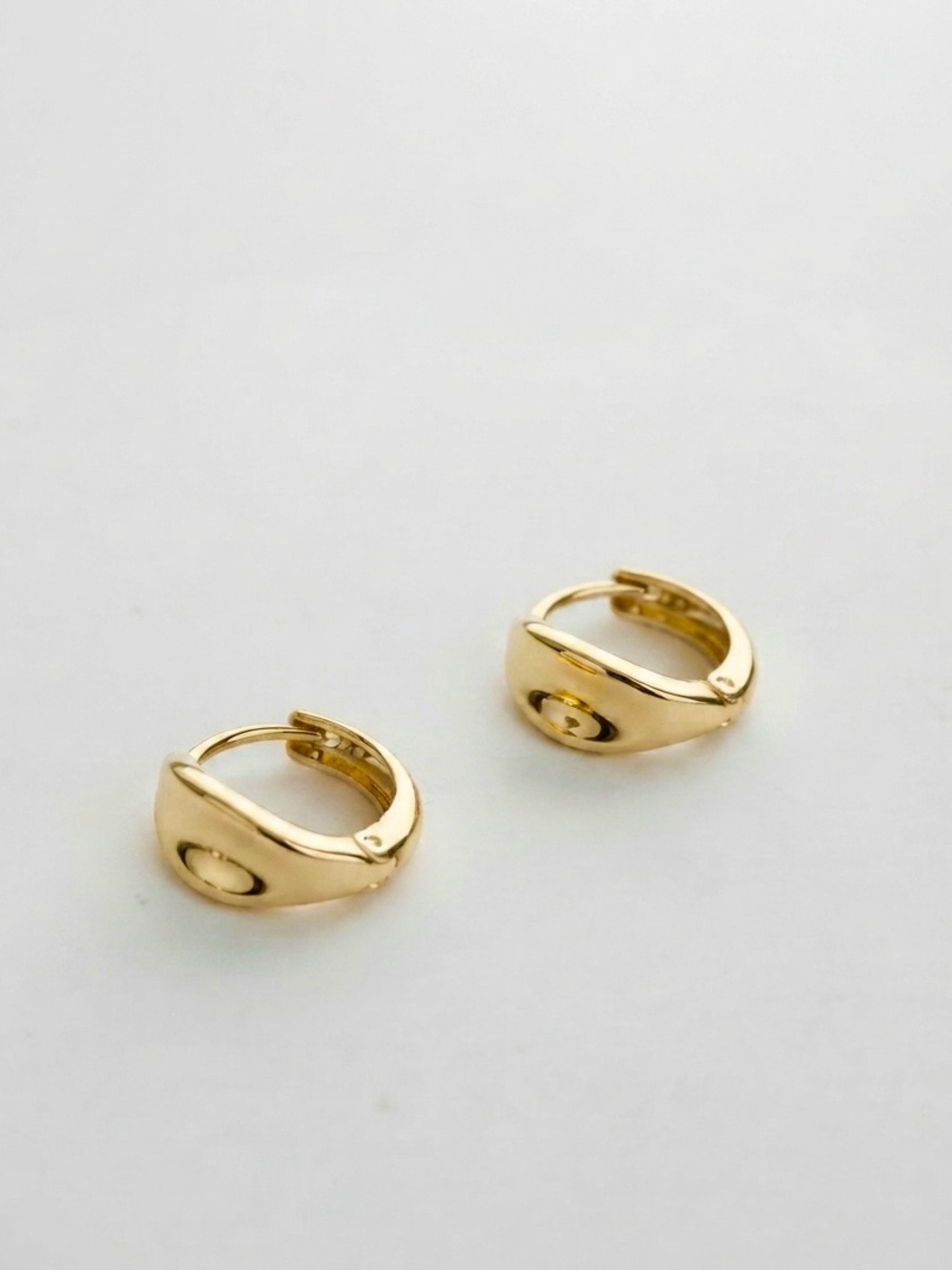 14K Gold Plated Concave Huggie Hoop Earrings | Small Minimalist Earrings - Picture 3 of 8